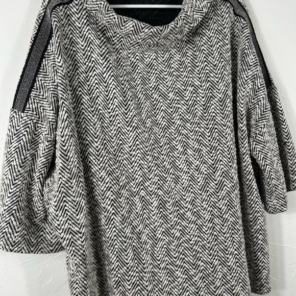 Chico’s Zenergy Black Cream Herringbone Cowl Neck Rhinestone Trim Sweater - Picture 3 of 6